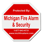 Red octagon shaped fire alarm security label