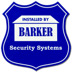 Blue badge shaped home security sign