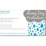 Blue and gray raincloud on white paper Rainy Day Productions business card sticker