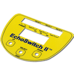 Yellow and blue EchoSwitch custom shape control panel with internal cutouts