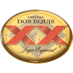 Black and red on gold oval Dos Equis domed label