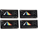 Multi-spot color on shiny silver rectangle Pair Technologies domed label