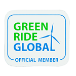 Green and blue wind turbine on white vinyl square Green Ride Global Official Member weatherproof label sample