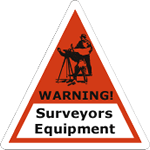 Orange and black surveymen on white vinyl triangle Warning Surveyors Equimpent weatherproof label sample