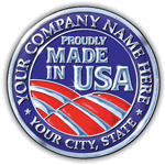 Red and blue flag circle sample Made In USA Sticker