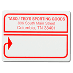 Red arrow outline design Teds Sporting Goods mailing & shipping label sample