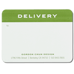 Green ink on white Gordan Chun Design Delivery custom mailing & shipping label sample