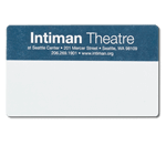 Blue ink on white Intiman Theatre custom mailing & shipping label sample