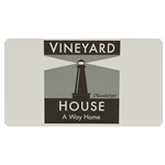 Gray and black lighthouse on white rectangle Vineyard House custom roll label sample