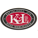 Black and red K&L logo with grapes on white oval custom roll label sample