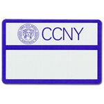 Name badge with blue border for CCNY