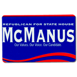 Blue political campaign name badge sticker