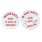Round destructible "Warranty Void" seal with red text