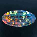 Sample of an oval shape label with text printed on Cracked Ice Pattern material