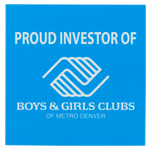 Bright blue Boys & Girls Club logo on white rectangle custom static cling decal sample