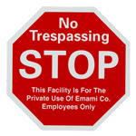 Red and white stop sign No Trespassing custom static cling sample