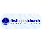 Dark and light blue tower logo on clear oval First Baptist Church custom static cling decal sample