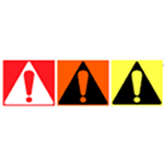 Exclamation mark in triangle warning label in red, orange, and yellow
