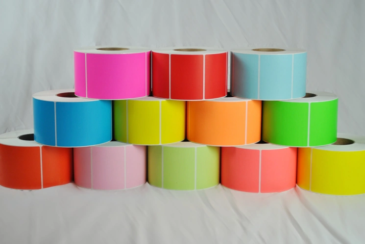 Multi-color direct thermal label rolls.