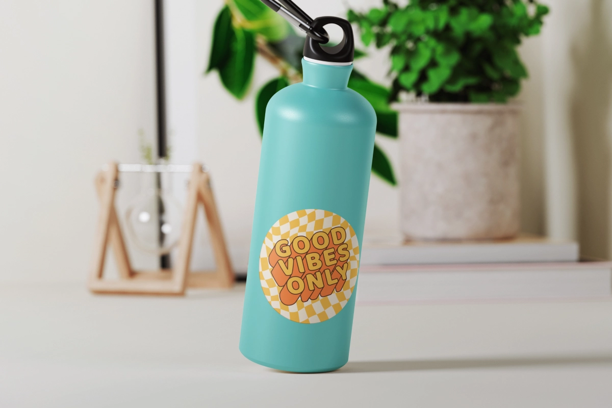 Custom stickers on a water bottle make it look special and unique.