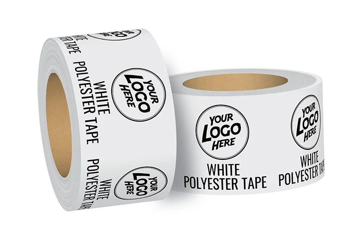 Custom white polyester packing tape with black ink