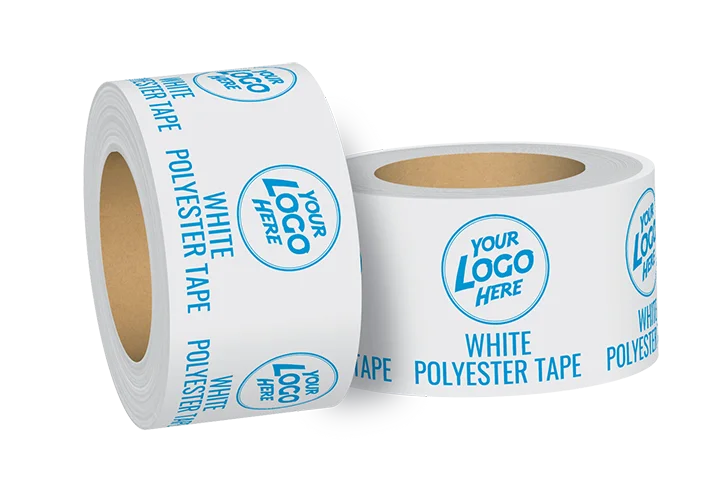 Custom white polyester tape with light blue ink