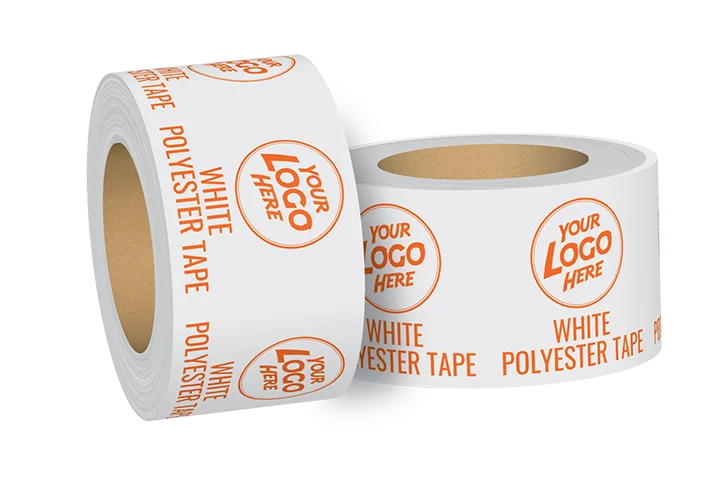 Custom white polyester tape with orange ink