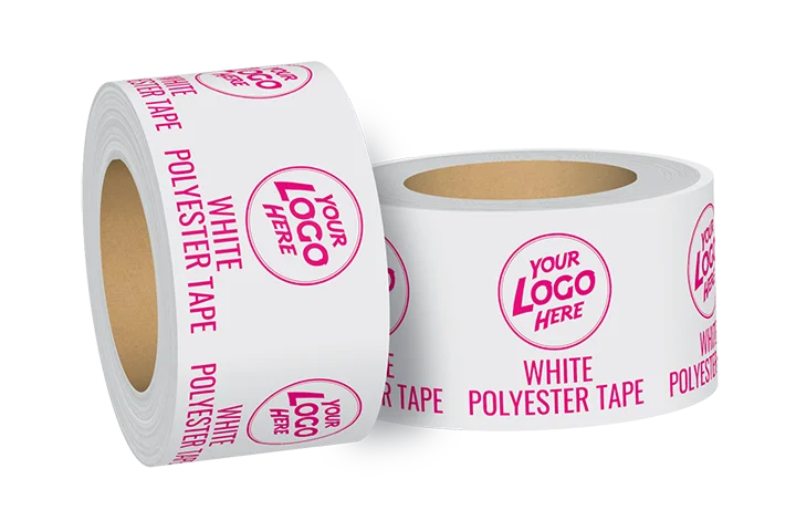 Custom white polyester tape with rubine red ink