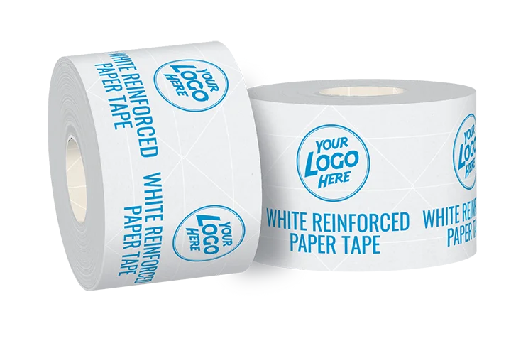 Custom white paper kraft tape with blue ink